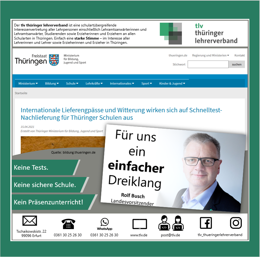 Headerfoto mit Screenshot der Website des Thüringer Ministerium für Bildung, Jugend und Sport.